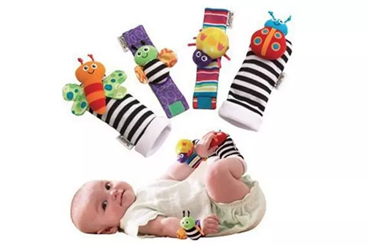 Blige SMTF Cute Animal Soft Baby Socks Toys Wrist Rattles and Foot Finders