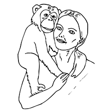 Chimp with Jane Goodall coloring page