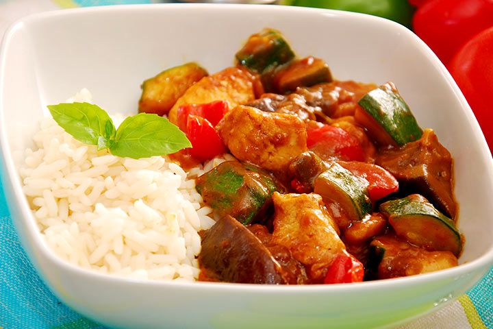 Curry with tomato, basil and eggplant recipes for kids
