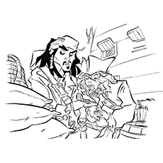 Character Elizabeth Swan with Jack Sparrow from the Pirates of the Caribbean coloring page