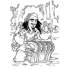 Jack Sparrow from the Pirates of the Caribbean coloring page