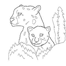 Jaguar with her cub printable coloring page