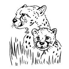 Jaguar with her cub printable coloring page