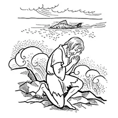 Jonah repenting from Jonah and the Whale coloring page