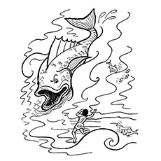 Whale swallowing Jonah coloring page