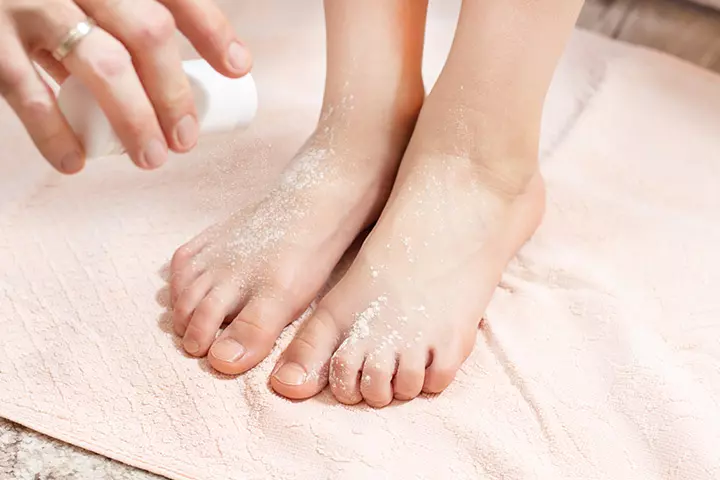 If your child sweats a lot, consider using talcum powder