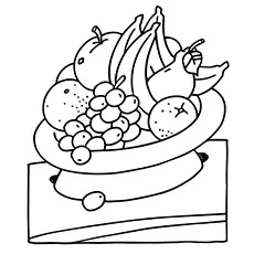 Orange in a fruit bowl coloring page