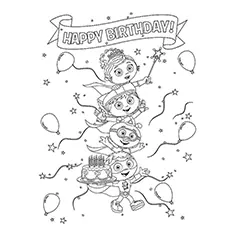 Super Readers team wishing happy birthday in Super Why coloring page