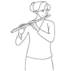 School girl playing flute coloring page