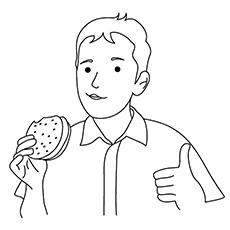 Boy enjoying burger coloring page