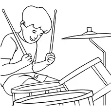 A boy playing acoustic drum coloring page