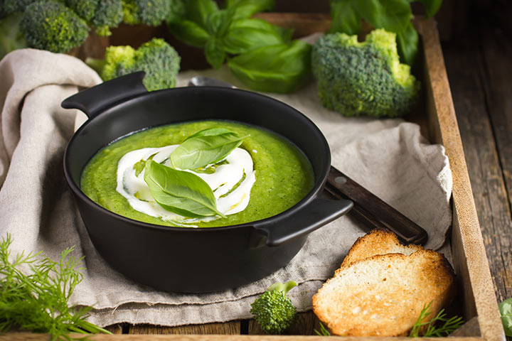 Broccoli and pea soup, healthy meal during pregnancy