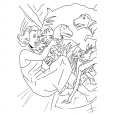 Dinosaurs trying to attack Anna, King Kong coloring page_image