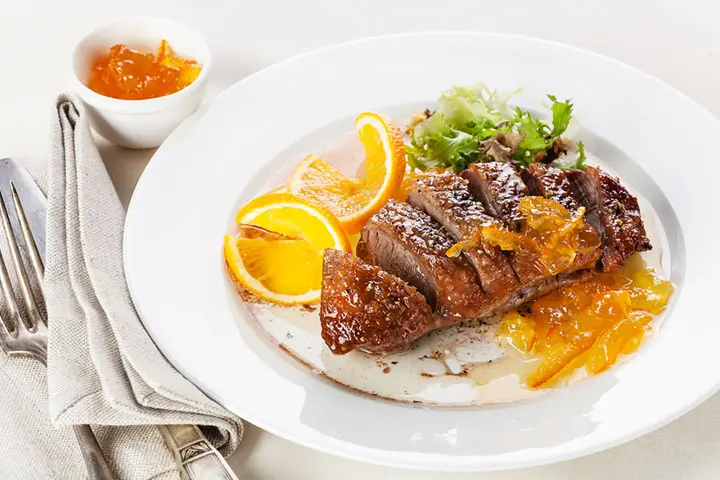 Duck meat during pregnancy, duck breast with orange