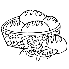 Fish and bread loaves coloring page