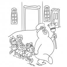 Frosty parading with the kids coloring page