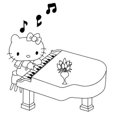 Hello Kitty Playing Piano coloring page