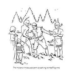 Indian Introducing Wrestling To The Pilgrims coloring page