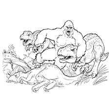 King Kong Fighting with Dinosaurs coloring page