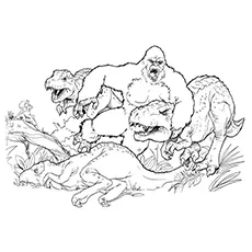King Kong Fighting with Dinosaurs coloring page_image