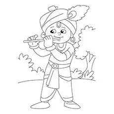 Krishna playing flute coloring page