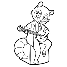Raccoon playing banjo coloring page