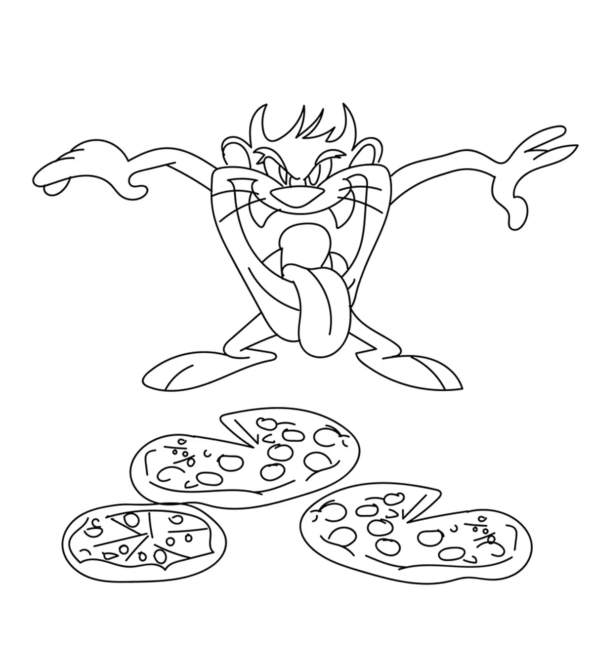 Tasmanian devil relishing pizza coloring page