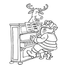 Santa Playing Piano With His Reindeer coloring page