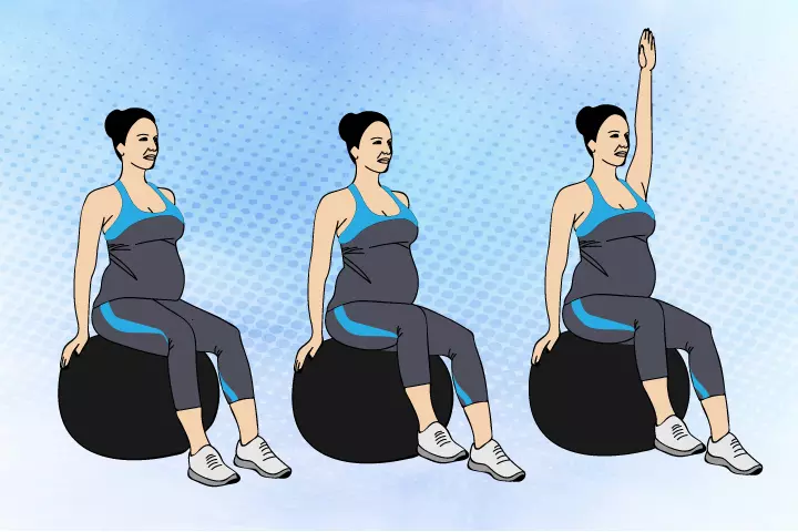 Seated ball stability holding abdominal exercises during pregnancy