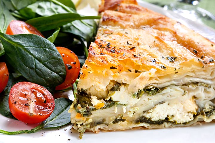Spinach and feta filo pie, healthy meal during pregnancy