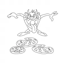 Tasmanian devil relishing pizza coloring page