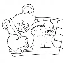 Teddy bear with bread coloring page