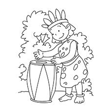 Tribal girl playing a drum coloring page