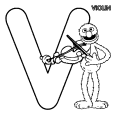 V for violin coloring page