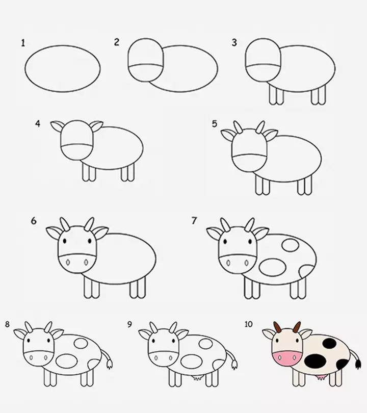 2 Easy Tutorials To Draw A Cow For Kids