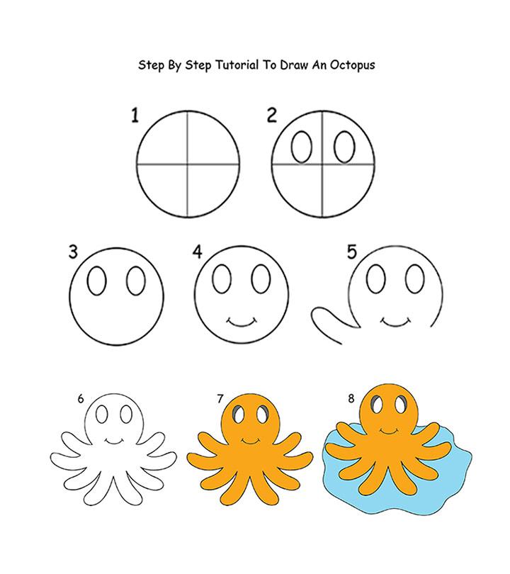 8 Step By Step Tutorial For Drawing An Octopus For Kids