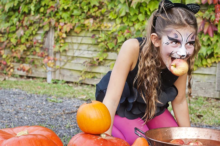 Apple bobbing Halloween game for kids