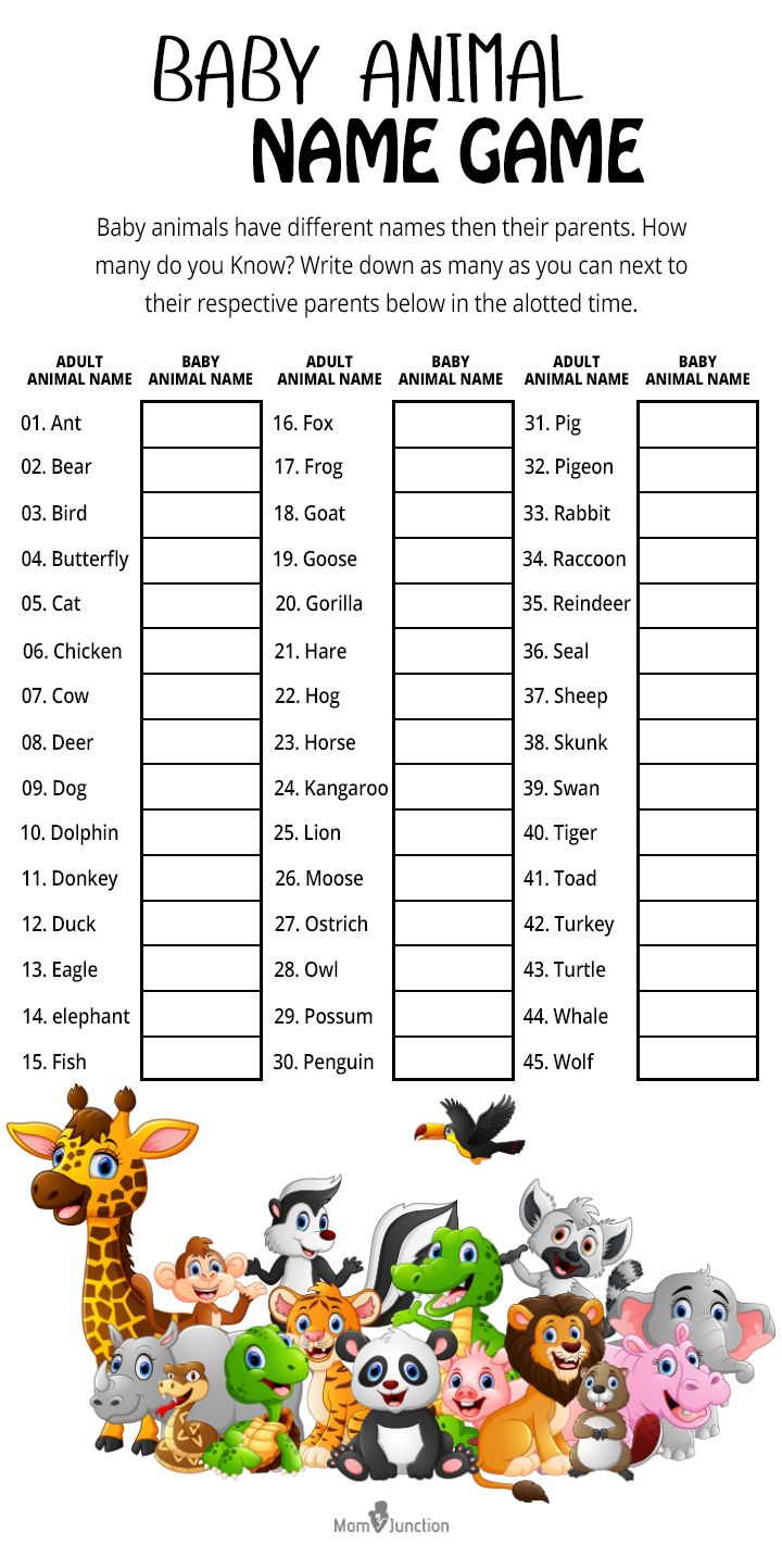 Baby animal name games for baby shower