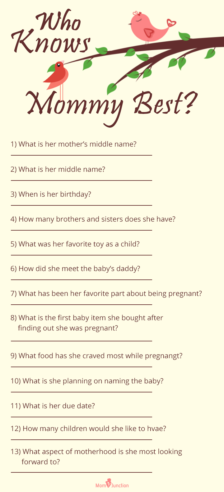 Baby Shower Question Game
