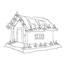 Beautifully decorated house Diwali coloring page