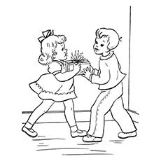 Children exchanging gifts Diwali coloring page