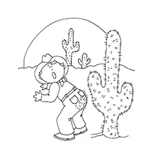 Cowboy and cactus coloring page