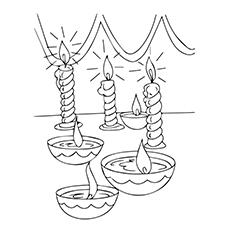 Diyas and candles Diwali coloring page