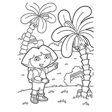 Dora beside a palm tree coloring page