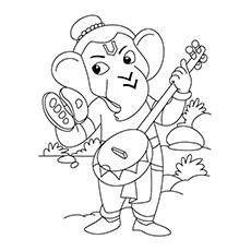 Ganesh playing sitar, Lord Ganesha coloring page