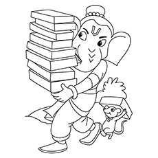 Lord Ganesha with books coloring page