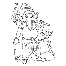 Lord Ganesha with his goad coloring page