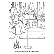 Girl with a parrot coloring page