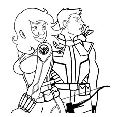 Hawkeye with black widow coloring page