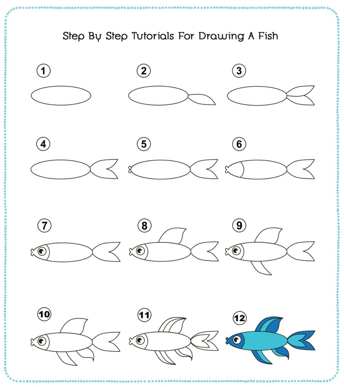 How To Draw A Fish Tank For Kids : (step 8) draw an oval in the eye.